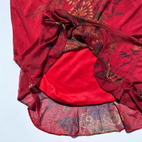 Vintage 90s Red Floral Off Shoulder Dress Women's Small Wedding Spring Summer - Picture 5 of 8